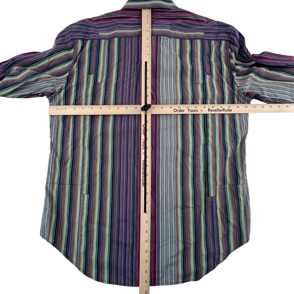 Robert Graham Mens Large Button‎ Up Shirt Purple Striped Embroidered Scooter L - Picture 14 of 16